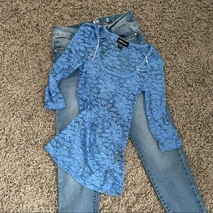(4/$20) Sheer Lace Three Quarter Sleeve Top